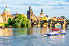 Citycsape View On The Riverside With The Bridge And Old Town In Prague