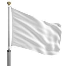 White Flag On Flagpole Waving In The Wind Isolated On White. 3d Render