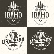 United States Of America. Idaho Vintage Logo. Wyoming Retro Hipster Emblem. Vector Illustration.