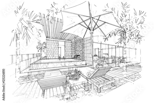 Sketch Interior Perspective Sketch Stripes Swimming Pool Black And White Interior Design Buy This Stock Illustration And Explore Similar Illustrations At Adobe Stock Adobe Stock
