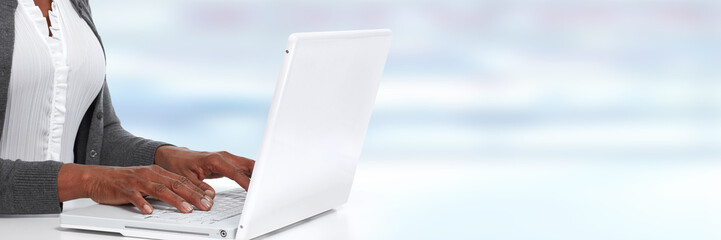 Aufkleber - Hands with laptop .