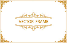 Gold Photo Frame With Corner Line Floral For Picture, Vector Design Decoration Pattern Style.frame Floral Border Template, Wood Frame Border Design Is Patterned Thai Style