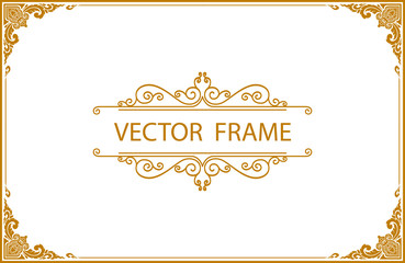 Fototapete - Gold photo frame with corner line floral for picture, Vector design decoration pattern style.frame floral border template, wood frame border design is patterned Thai style