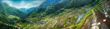 Amazing Panorama View Of Rice Terraces Fields In Ifugao Province Mountains Under Cloudy Blue Sky. Banaue, Philippines UNESCO Heritage