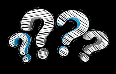 Poster - Blue and white hand drawn question marks