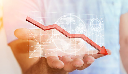 Aufkleber - Businessman holding digital charts bars and red arrow