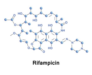 Poster - Rifampicin is an antibiotic used to treat a several types of bacterial infections. This includes tuberculosis, leprosy, and Legionnaire's disease. Medical vector illustration.