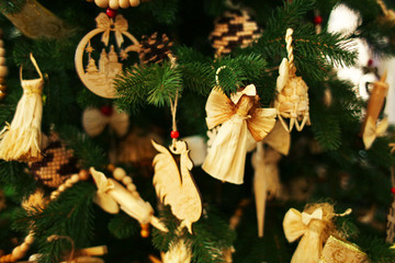 Wall Mural - Decorated Christmas tree, closeup