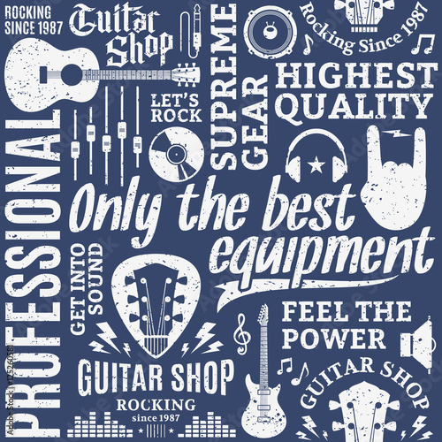 Obraz na płótnie canvas dwuczęściowy "dyptyk" W stylu retro typograficzne wektor gitara sklep wzór