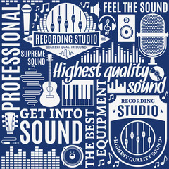 Wall Mural - Typographic vector recording studio and music label seamless pat