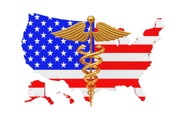Poster - Gold Medical Caduceus Symbol with United States of America USA F