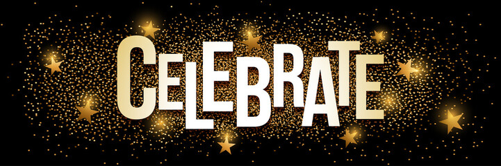 Celebrate golden glitter background banner.