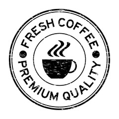 Wall Mural - Grunge black fresh coffee premium quality and cup icon rubber st