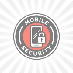 Wall Mural - Mobile device security icon with padlock and smartphone symbol badge. Vector illustration.