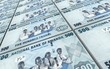 Rwandan francs bills stacked background. 3D illustration.