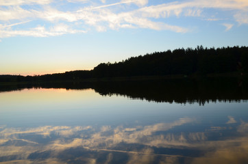 Wall Mural - Lake landscape sun down