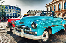 Vintage Classic American Car Parked In A Street Of Old Havana