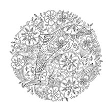 Coloring Page With Dolphin In Floral Circle