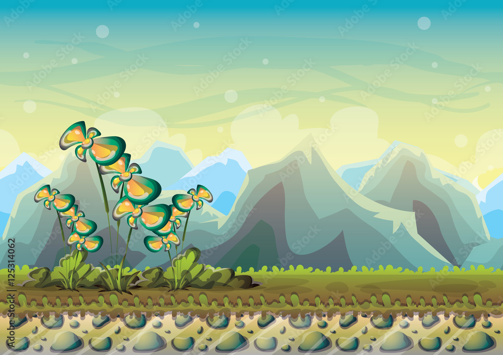 cartoon vector nature landscape background with separated layers for ...