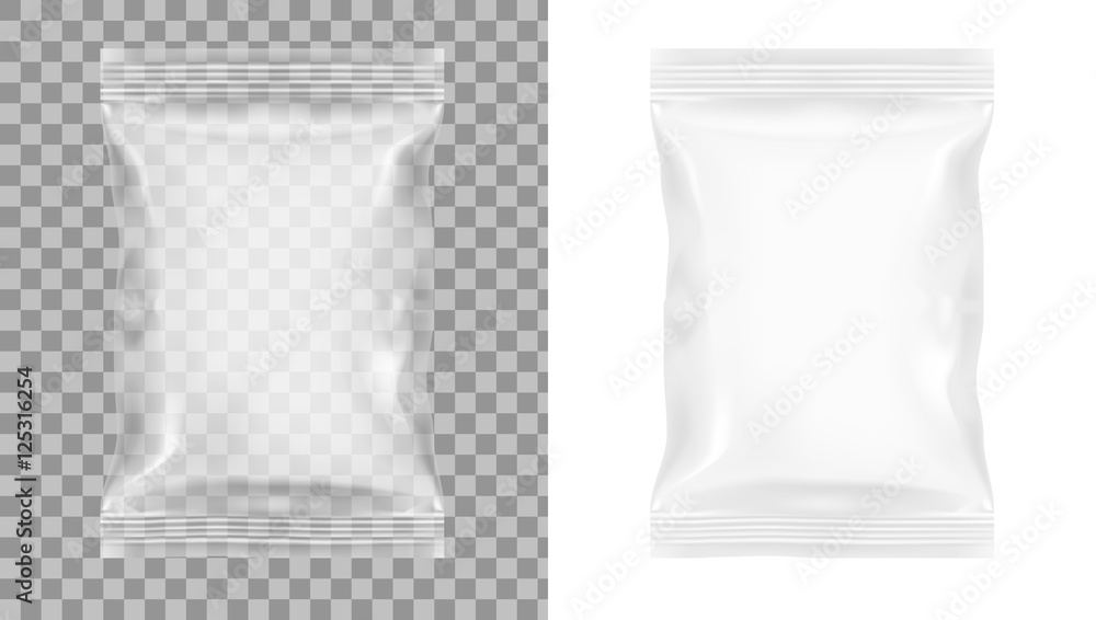Transparent Packaging For Snacks, Chips, Sugar, Spices, Or Other Food - obrazy, fototapety, plakaty 