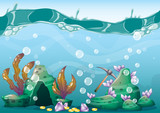 Fototapeta Dinusie - cartoon vector underwater treasure background with separated layers for game art and animation game design asset in 2d graphic