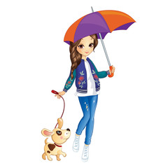 Wall Mural - Girl With Umbrella And Dog