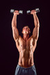 © SergeyCash - Handsome power athletic man in training pumping up muscles with dumbbells. Fitness muscular bodybuilder lifting dumbbell