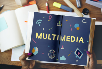 Wall Mural - Technology Connection Online Sharing Multimedia Concept