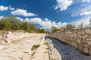 BAKHCHISARAY, REPUBLIC of CRIMEA, RUSSIA - SEPTEMBER 13.2016: Ruins medieval cave city-fortress Chufut-Kale, Bakhchysarai, Crimea, Russia.