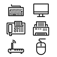 Canvas Print - Vector black line office devices icons set