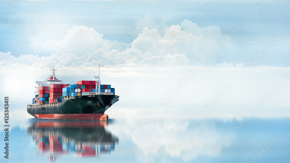 Logistics and transportation of International Container Cargo ship in the ocean, Freight Transportation, Shipping - obrazy, fototapety, plakaty 