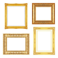 The antique gold frame on the white background