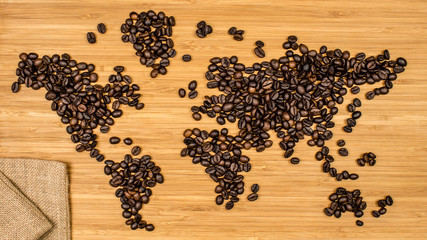  map of the world made of coffee beans