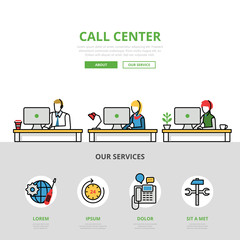 Wall Mural - linear flat user support call center infographics vector.