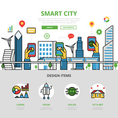 Canvas Print - linear flat smart city app infographic vector mobile application