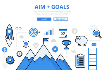 Wall Mural - linear flat aim goals infographics vector business achievements