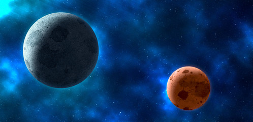 Wall Mural - planets over the nebulae in space