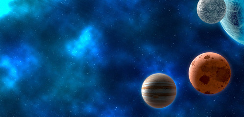 Wall Mural - planets over the nebulae in space