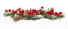 Christmas Red Berries Decoration, Berry Branch Pine Tree Cone