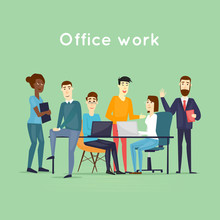 Business Characters. Teamwork. Presentation. Workplace. Office Life. Flat Design Vector Illustration.