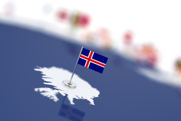 Wall Mural - Iceland flag in the focus. Europe map with countries flags