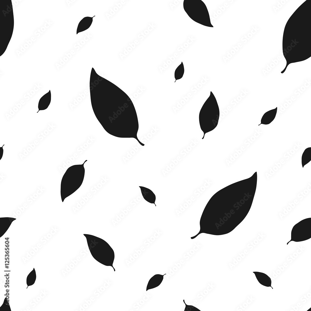 Black and white fall leaf seamless pattern, monochrome autumn leaves ...