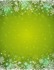 Wall Mural - Green background with  frame of snowflakes and stars,  vector
