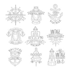 Sticker - Vintage Sea Collection Black And White Emblems