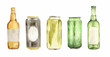 Watercolor beer set. Isolated beer bottles on white background.