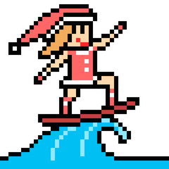 Wall Mural - pixel art santa surf