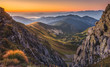 Mountain Landscape in Colourful Sunset. View from Mount Dumbier in Low Tatras, Slovakia. West Tatras Mountains in Background.