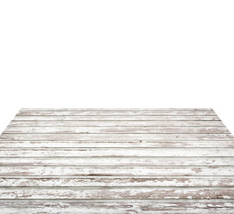 Wall Mural - empty old painted white wooden tabletop, horizontal planks on background