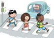 Three Kids crossing the street
