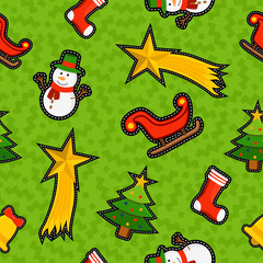Fototapete - Christmas ornament patch icon pattern background